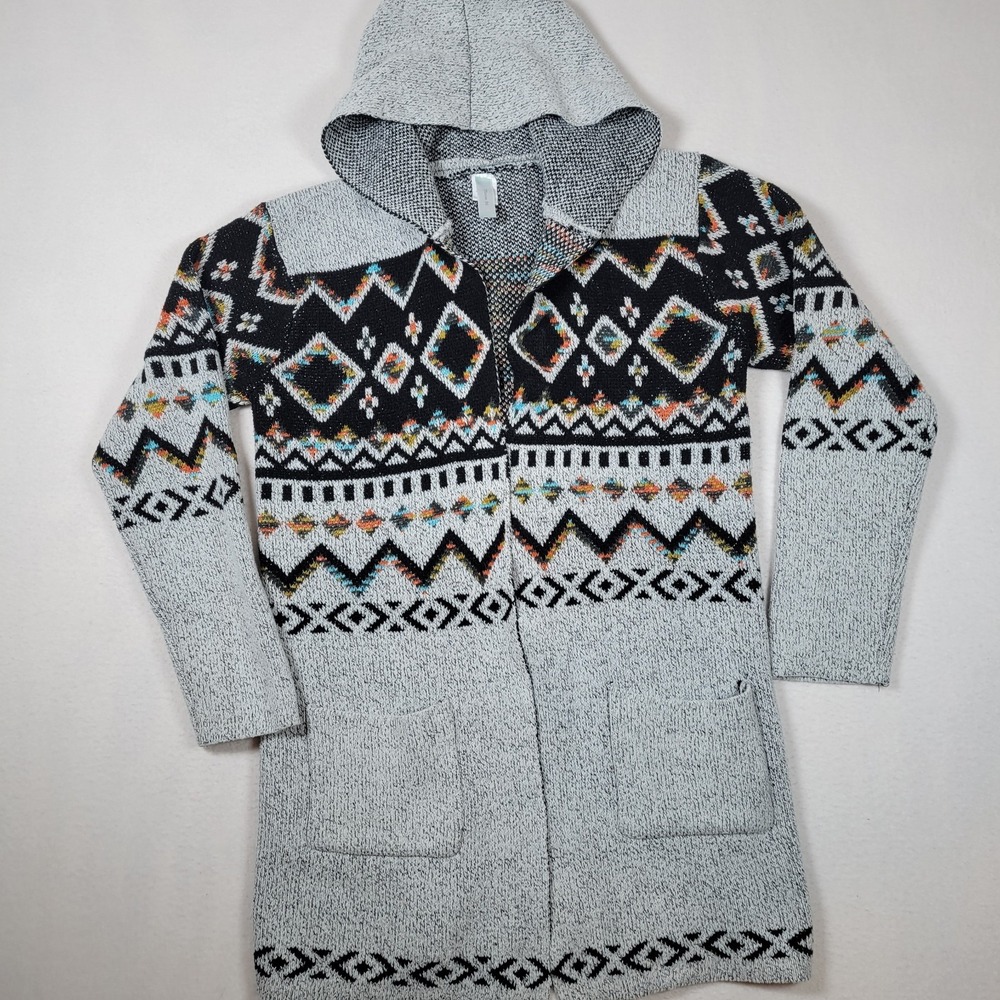 Mintee 16 Women's Aztec‎ Open Front Hooded Cardigan Sweater Size Small